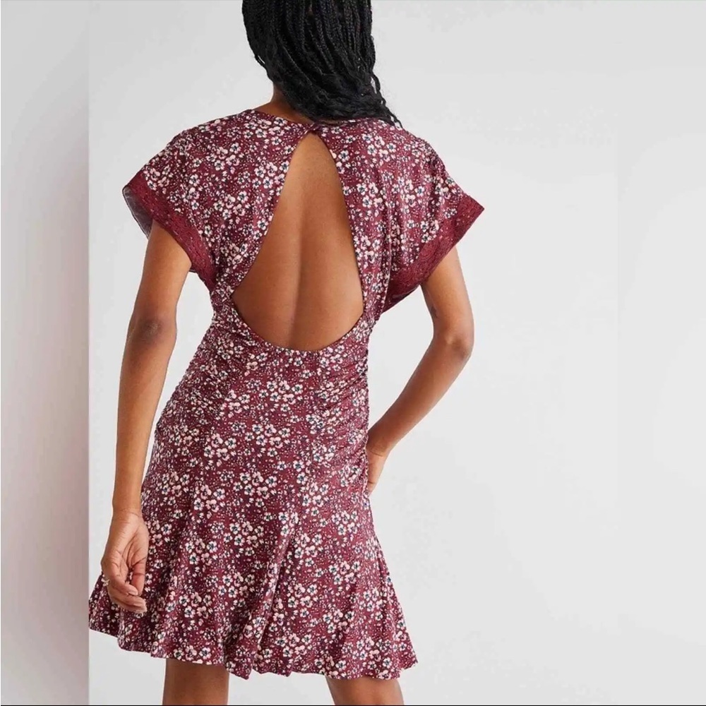Free People Sweet Talker Floral 90s MinI Dress In Merlot - Picture 5 of 11
